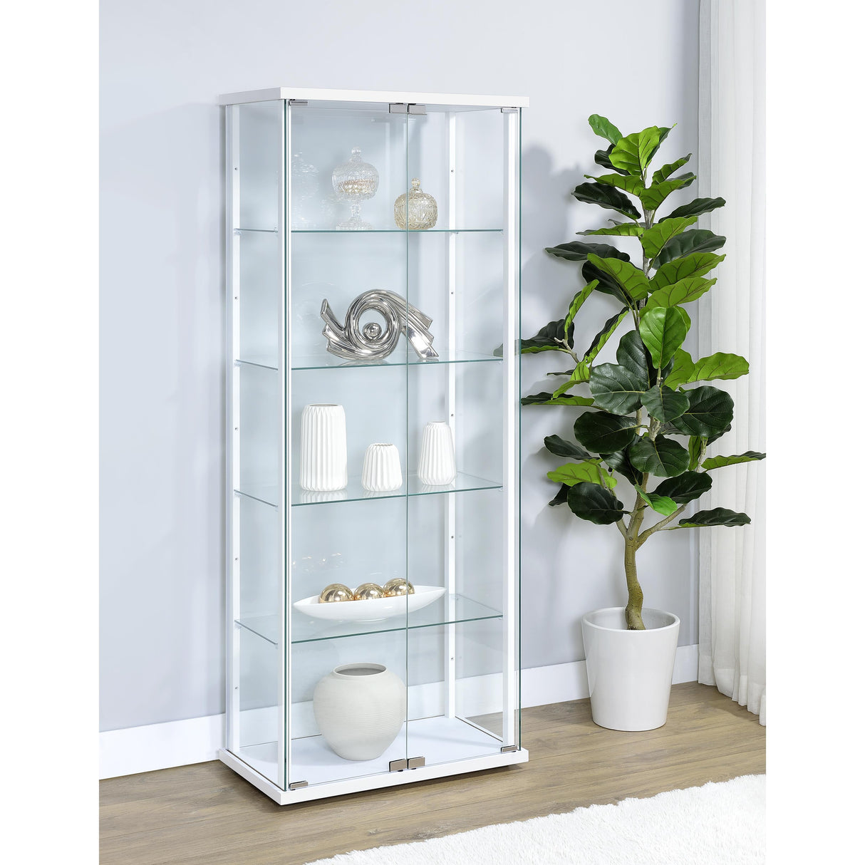 Coaster Furniture Delphinium 950170WHT 4-Shelf Clear Glass Curio Display Cabinet - White IMAGE 10