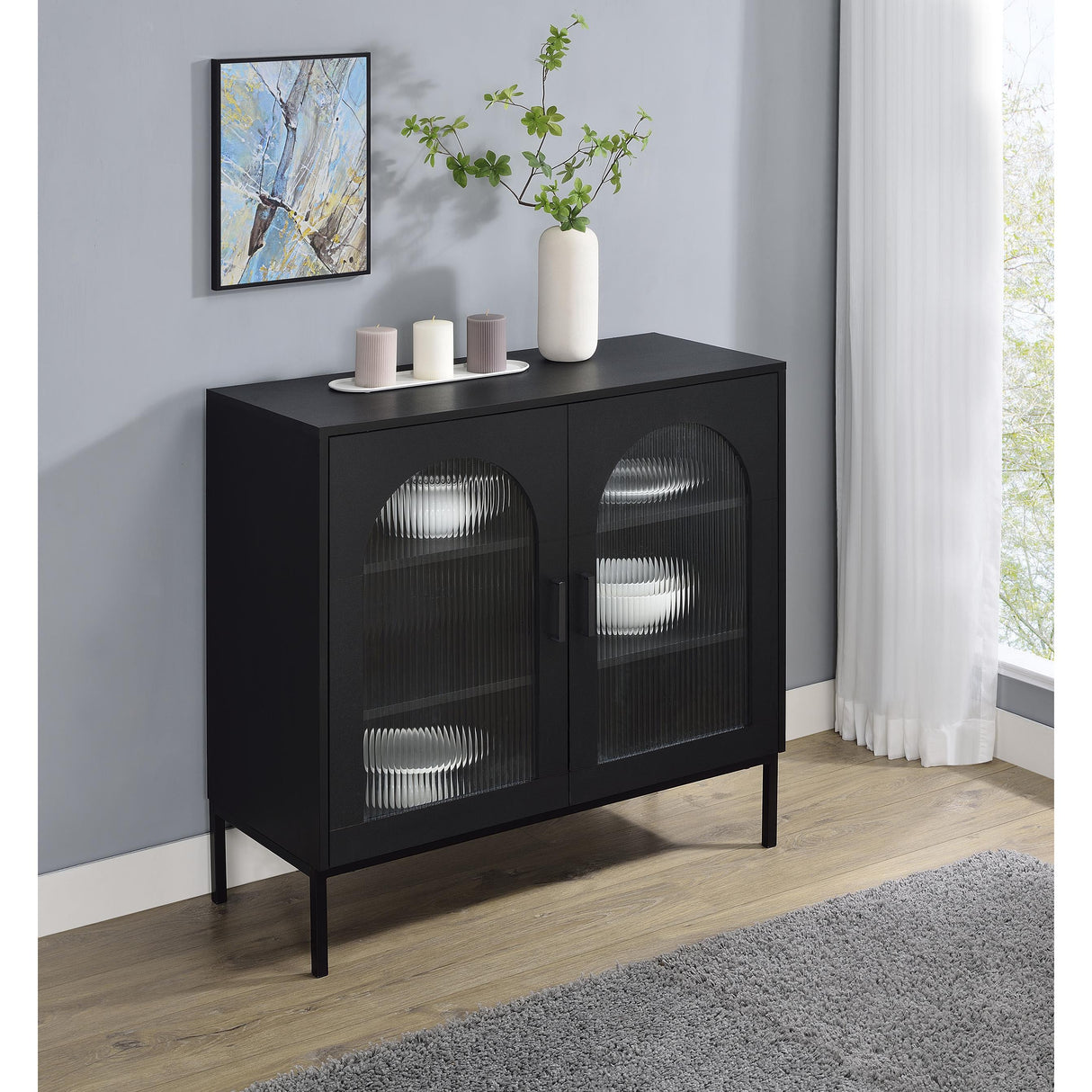 Coaster Furniture Jess 950420 2-door Arched Fluted Glass Accent Cabinet - Black IMAGE 6
