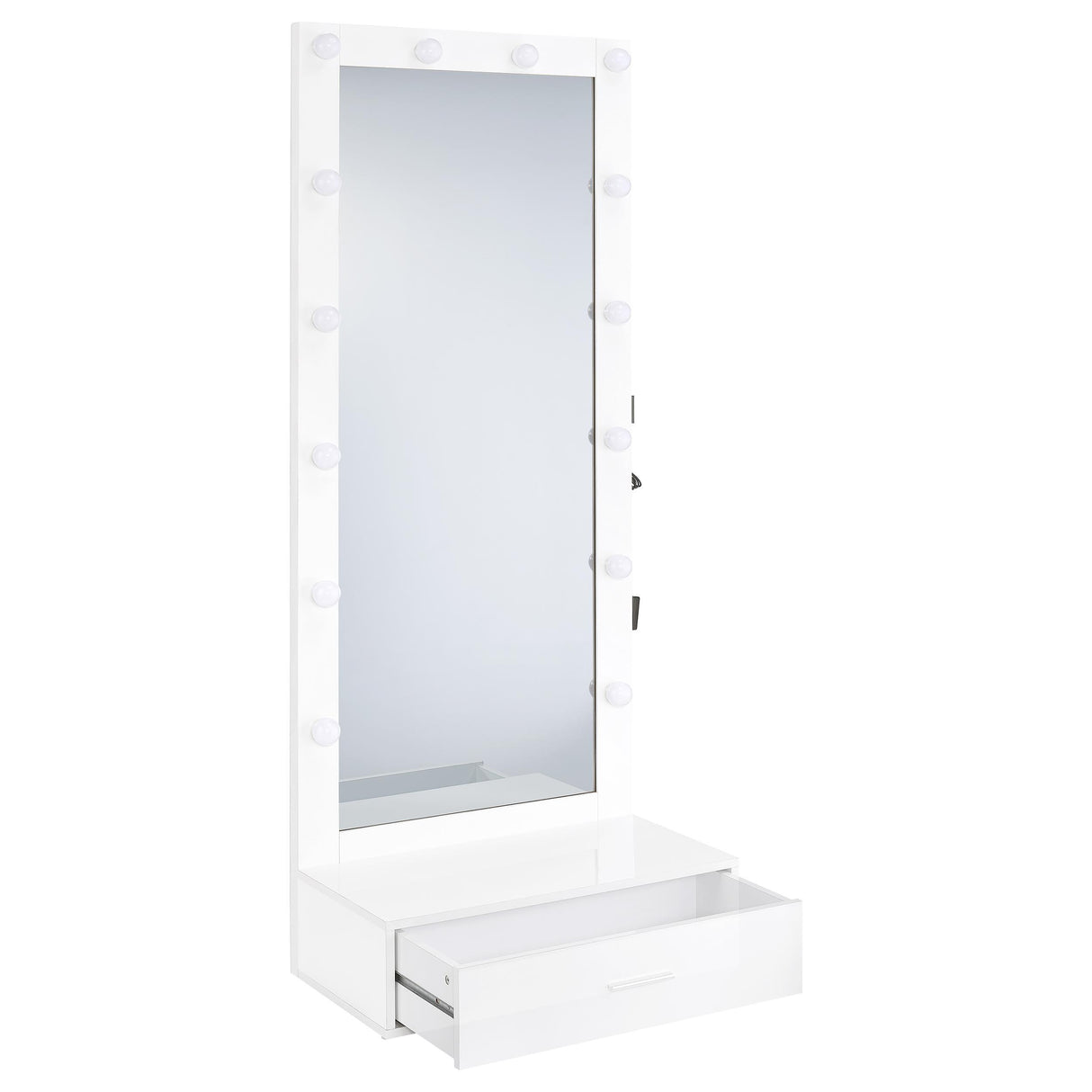 Coaster Furniture Spector 960954 1-drawer Lighted Full-Length Floor Mirror - White High Gloss IMAGE 1
