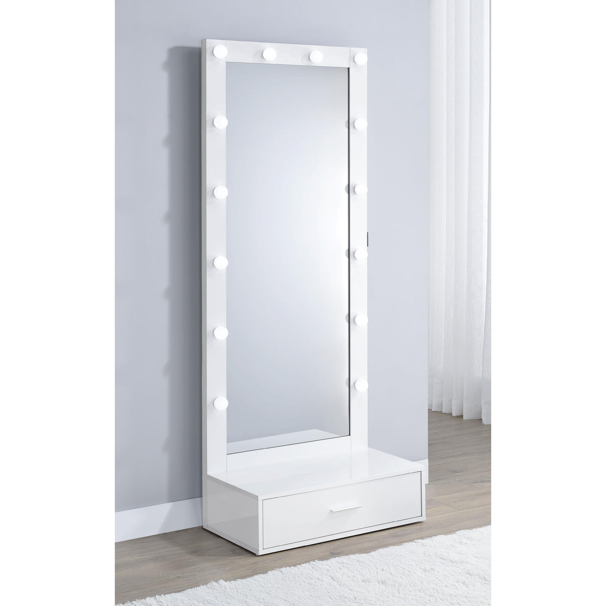 Coaster Furniture Spector 960954 1-drawer Lighted Full-Length Floor Mirror - White High Gloss IMAGE 10