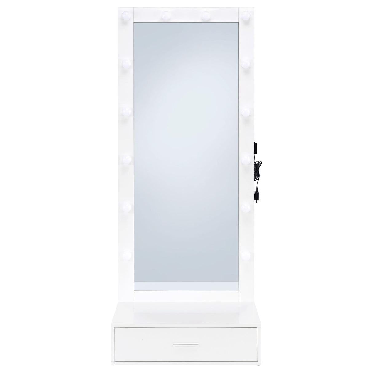 Coaster Furniture Spector 960954 1-drawer Lighted Full-Length Floor Mirror - White High Gloss IMAGE 4