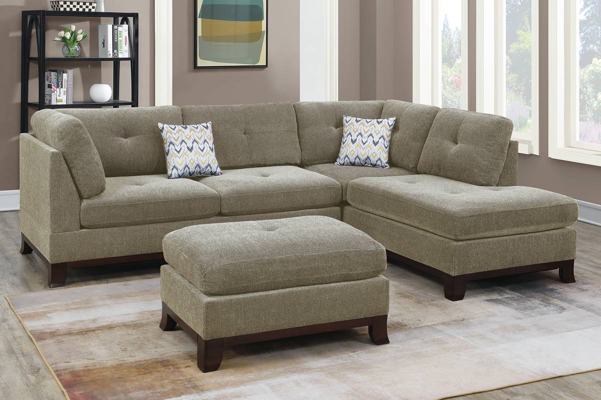 3-PC Sectional with 2 Accent Pillow (Ottoman Included)