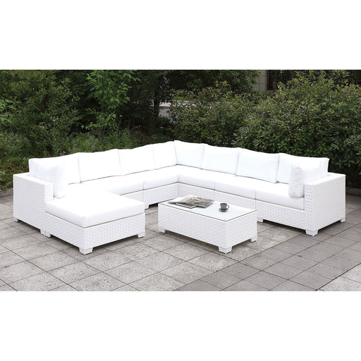 Somani White Wicker/White Cushion U-Sectional + Large Ottoman + End Table image