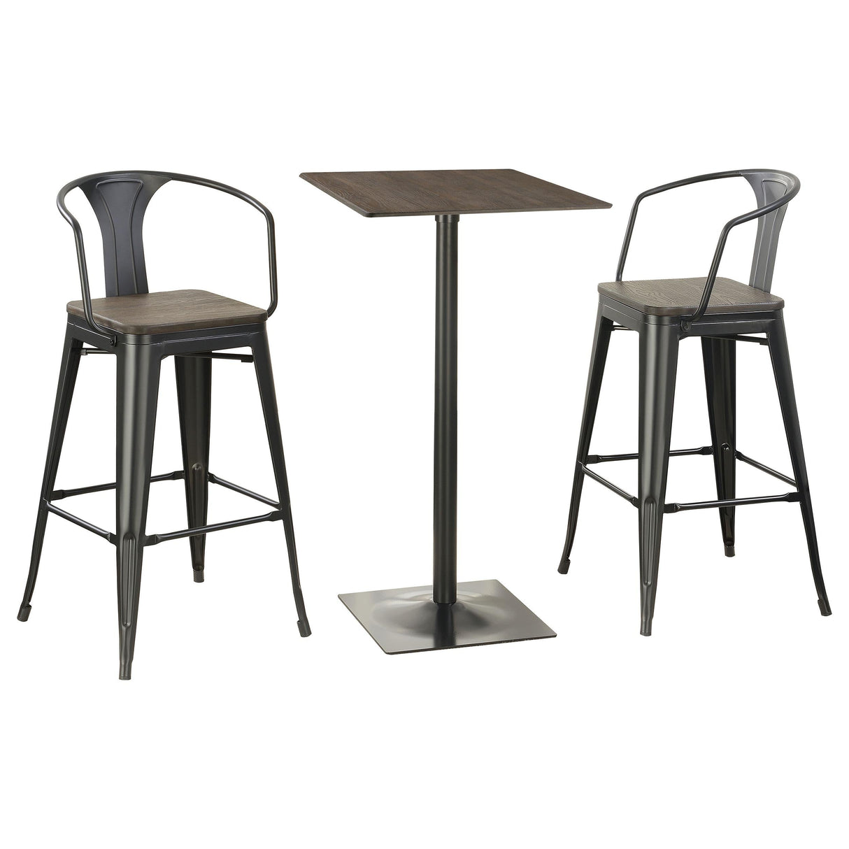 Cavalier 3-piece Square Bar Table Set Dark Elm and Black