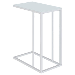  Coaster Furniture Stella 900250 White Glass Top C-Shaped Sofa Side Table - Chrome IMAGE 1