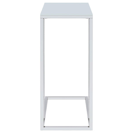  Coaster Furniture Stella 900250 White Glass Top C-Shaped Sofa Side Table - Chrome IMAGE 2