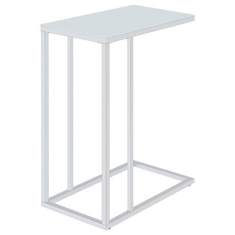  Coaster Furniture Stella 900250 White Glass Top C-Shaped Sofa Side Table - Chrome IMAGE 3