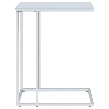  Coaster Furniture Stella 900250 White Glass Top C-Shaped Sofa Side Table - Chrome IMAGE 4