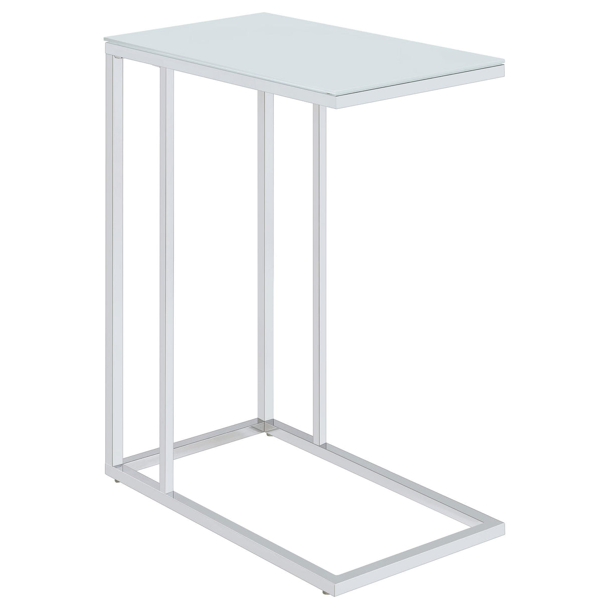  Coaster Furniture Stella 900250 White Glass Top C-Shaped Sofa Side Table - Chrome IMAGE 5