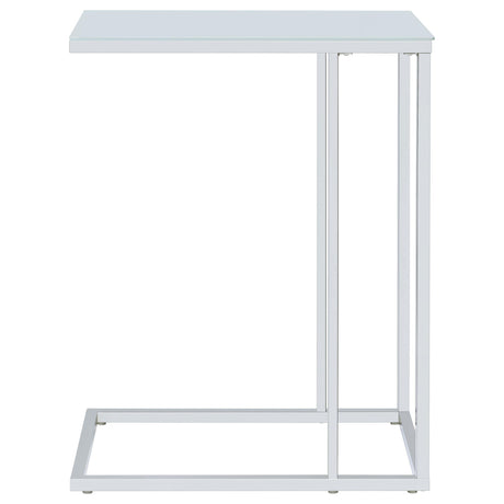  Coaster Furniture Stella 900250 White Glass Top C-Shaped Sofa Side Table - Chrome IMAGE 8