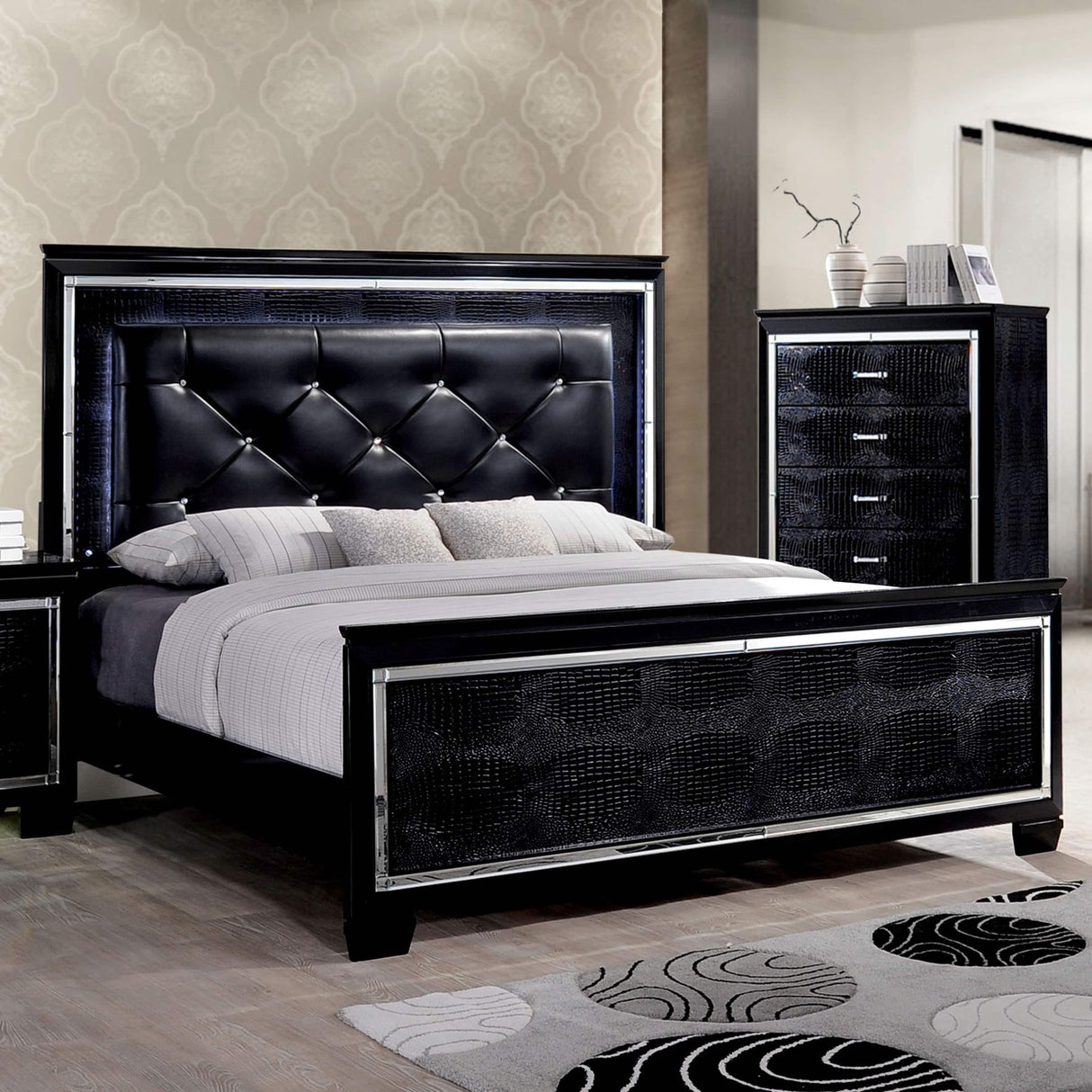  Furniture of America Bellanova CM7979BK 6 pc Queen Upholstered Panel Bedroom Set IMAGE 2