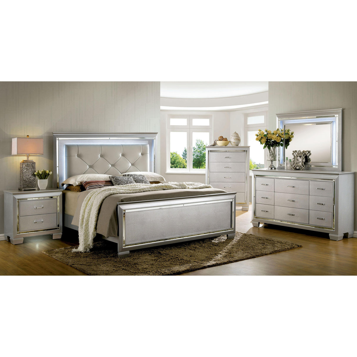  Furniture of America Bellanova CM7979SV 6 pc King Upholstered Panel Bedroom Set IMAGE 1