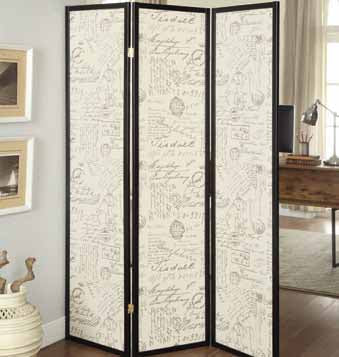 Felice 3-panel French Script Print Folding Screen Espresso