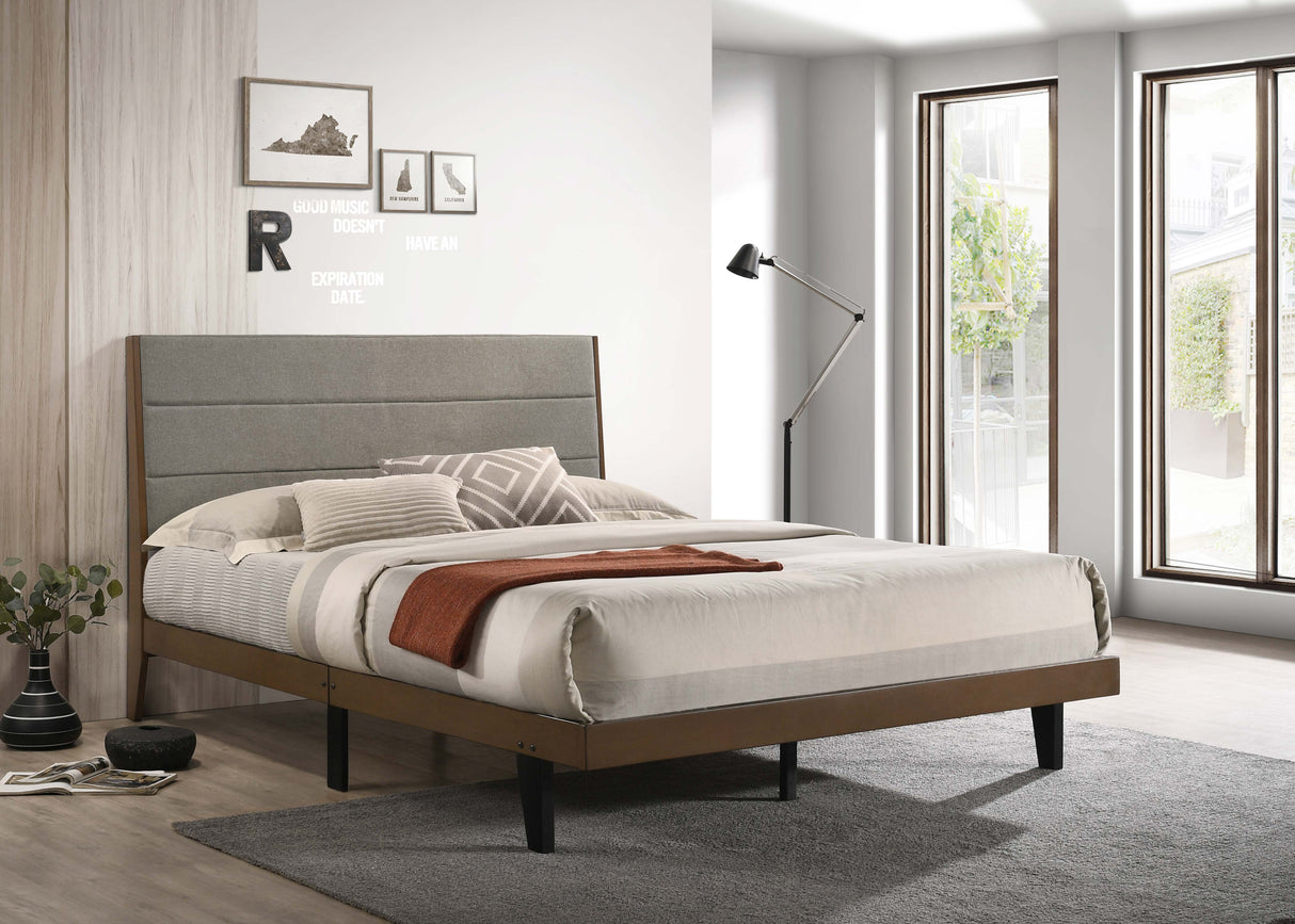 Mays Upholstered Platform Bed Walnut Brown And Grey