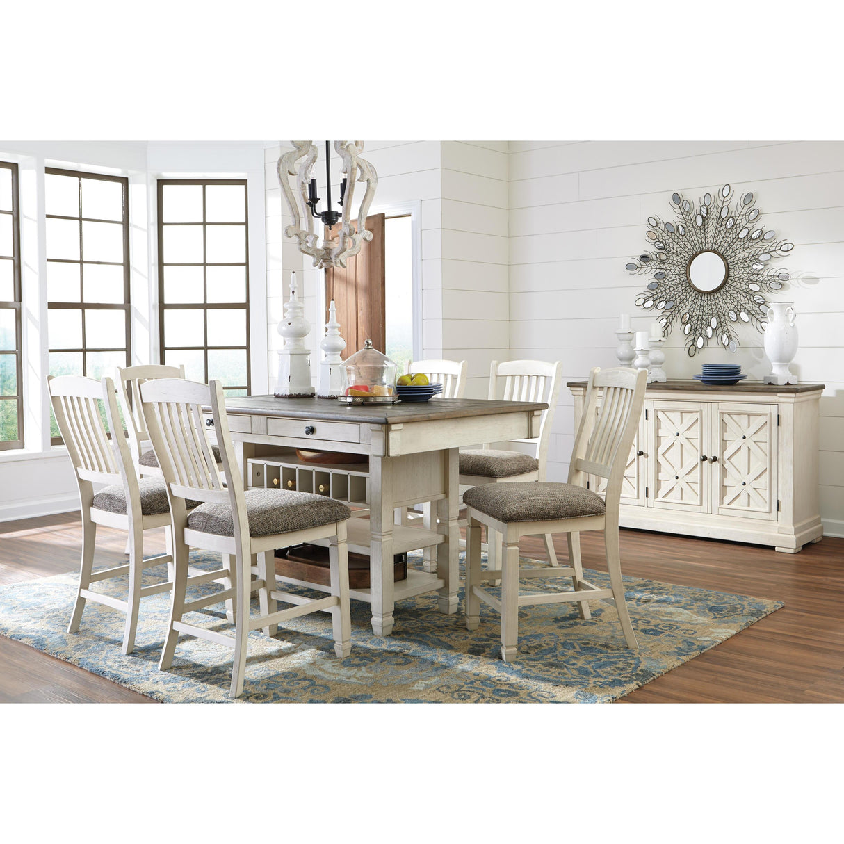  Signature Design by Ashley Bolanburg D647D9 7 pc Counter Height Dining Set IMAGE 2