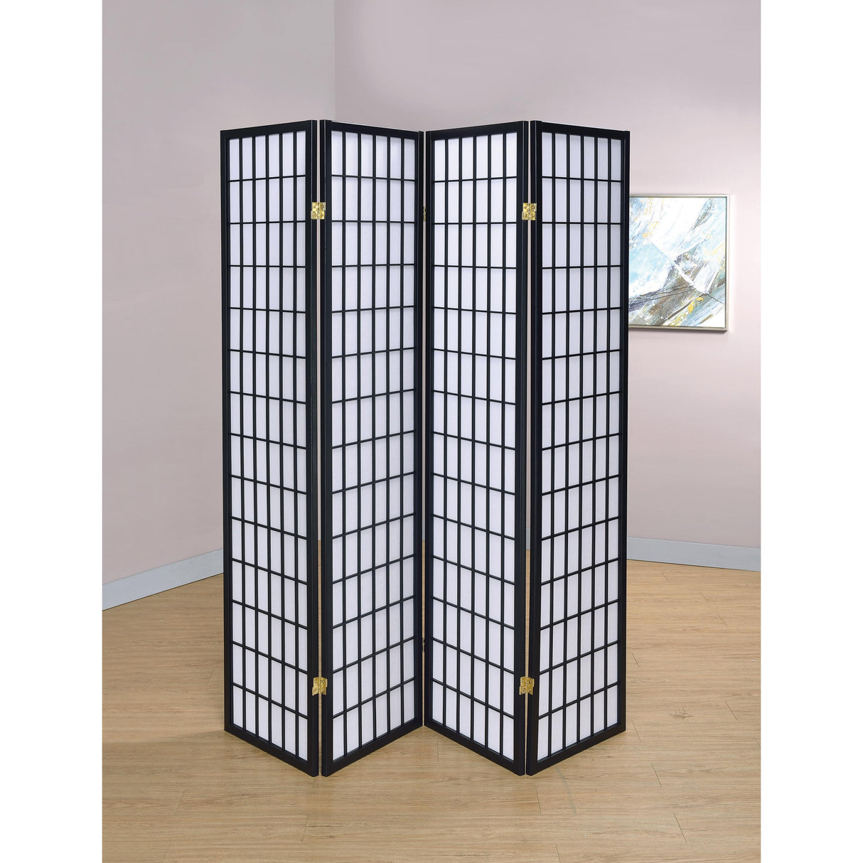  Coaster Furniture Roberto 4624 4-Panel Room Divider Folding Shoji Screen - Black IMAGE 3