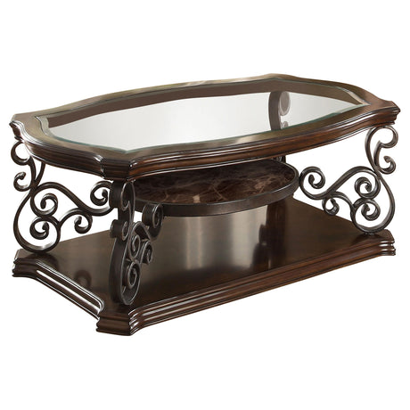  Coaster Furniture Laney 702448 1-shelf Glass Top Rectangular Coffee Table - Deep Merlot IMAGE 2