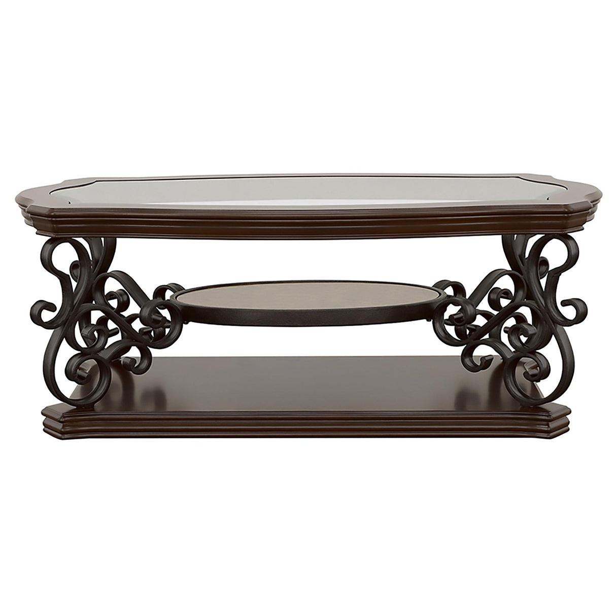 Coaster Furniture Laney 702448 1-shelf Glass Top Rectangular Coffee Table - Deep Merlot IMAGE 3