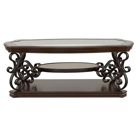  Coaster Furniture Laney 702448 1-shelf Glass Top Rectangular Coffee Table - Deep Merlot IMAGE 3