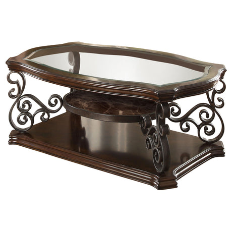  Coaster Furniture Laney 702448 1-shelf Glass Top Rectangular Coffee Table - Deep Merlot IMAGE 4