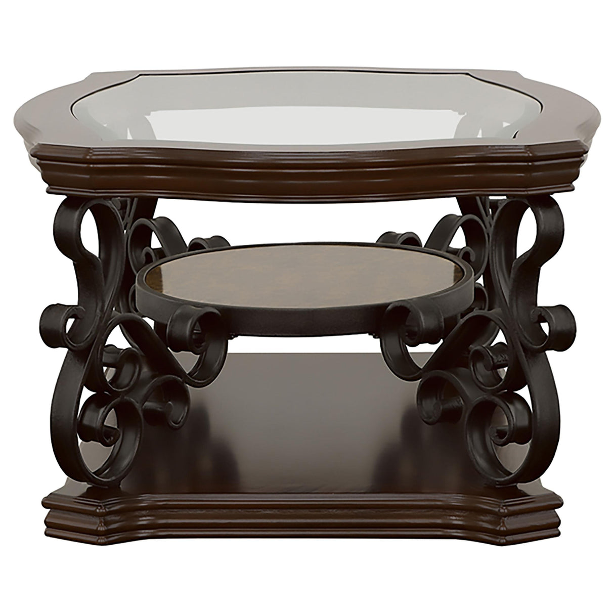  Coaster Furniture Laney 702448 1-shelf Glass Top Rectangular Coffee Table - Deep Merlot IMAGE 5