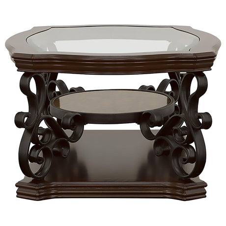  Coaster Furniture Laney 702448 1-shelf Glass Top Rectangular Coffee Table - Deep Merlot IMAGE 5
