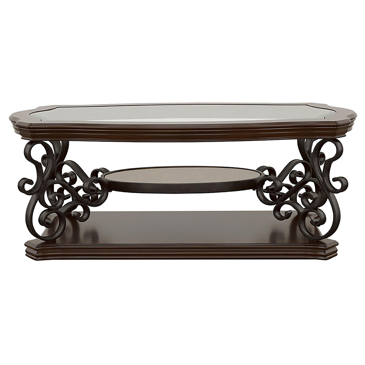  Coaster Furniture Laney 702448 1-shelf Glass Top Rectangular Coffee Table - Deep Merlot IMAGE 6