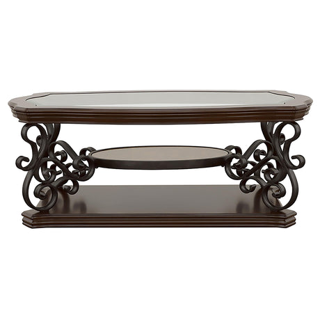  Coaster Furniture Laney 702448 1-shelf Glass Top Rectangular Coffee Table - Deep Merlot IMAGE 6