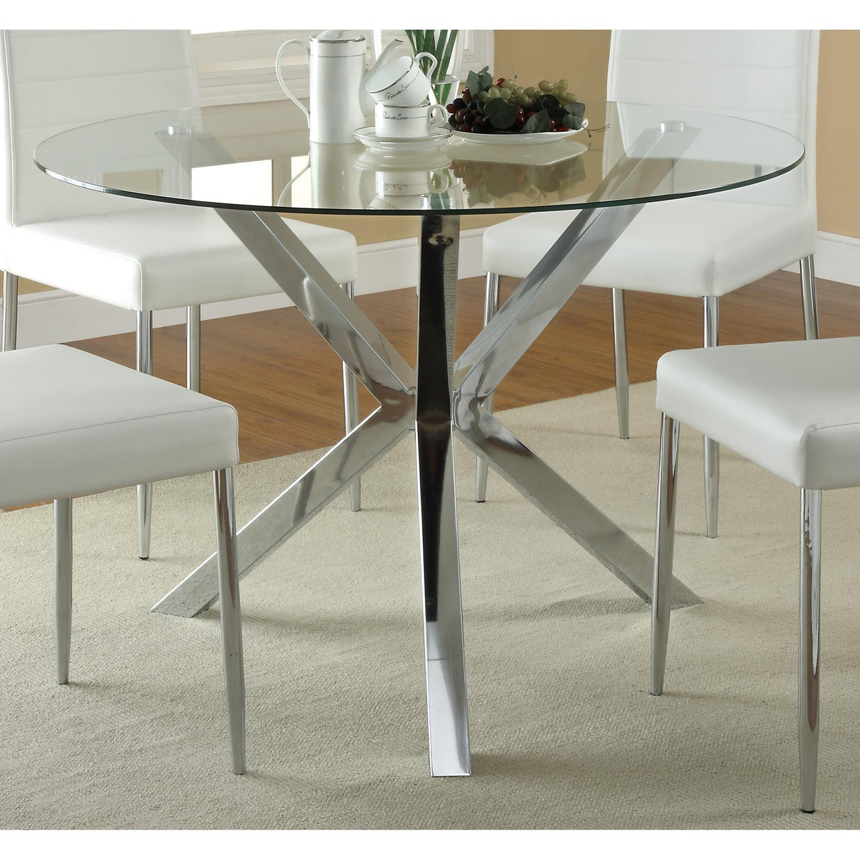  Coaster Furniture Vance 120760 Round 41-inch Glass Top Asterisk Dining Table - Chrome IMAGE 2