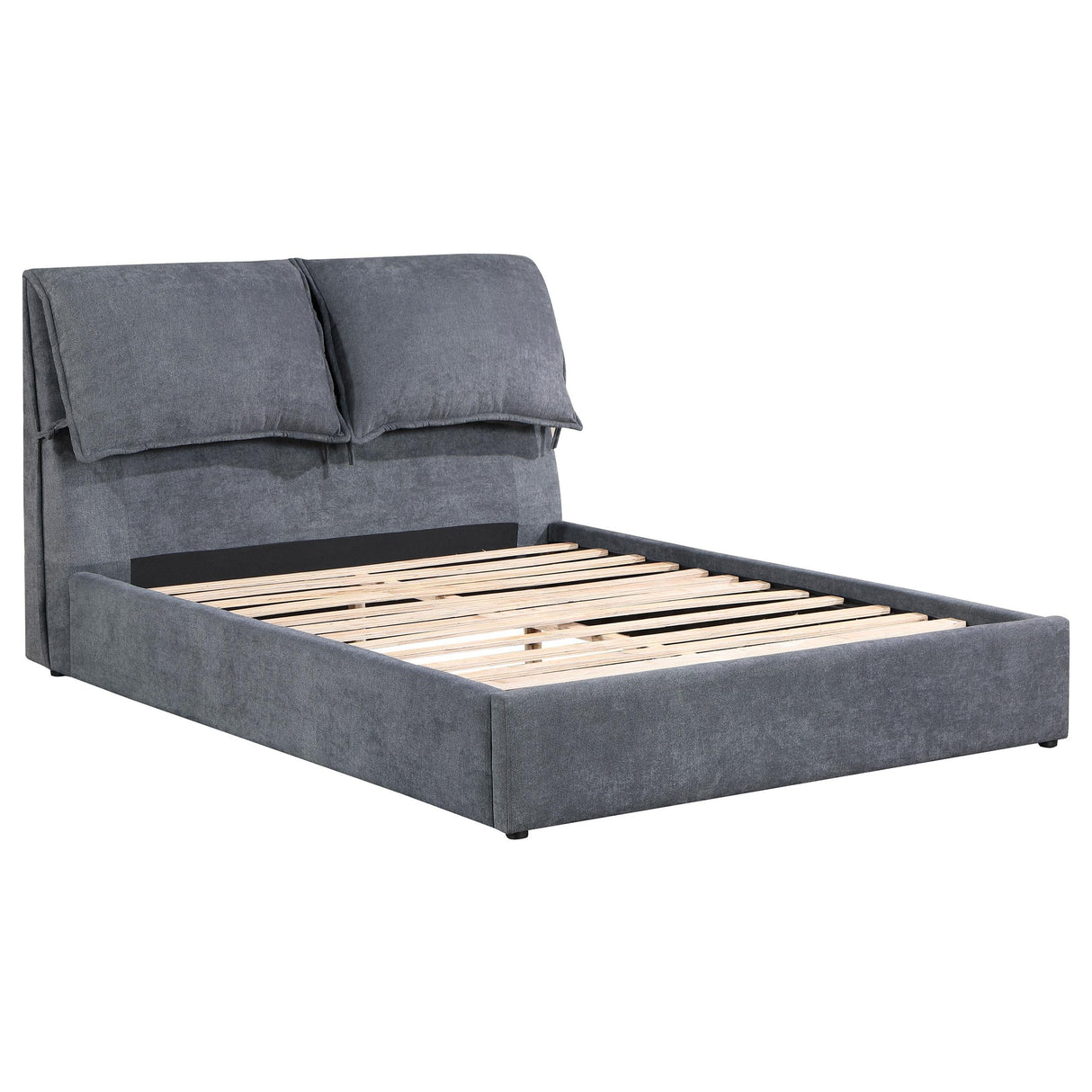 Laurel Upholstered Platform Bed With Pillow Headboard Charcoal Grey