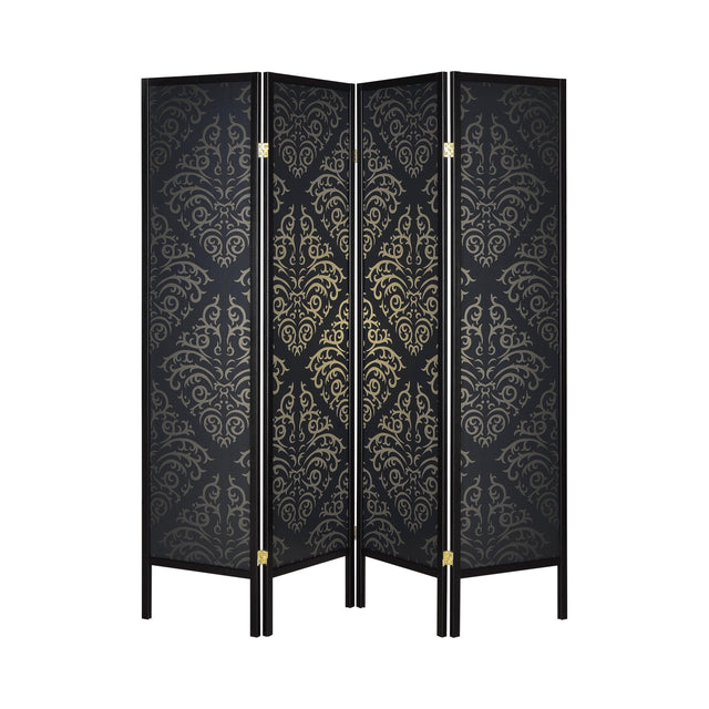  Coaster Furniture Haidera 901632 4-Panel Room Divider Folding Screen - Black Damask IMAGE 1