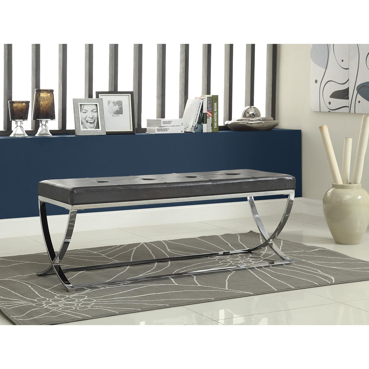  Coaster Furniture Walton 501156 Leatherette Upholstered Tufted Accent Bench - Black IMAGE 2