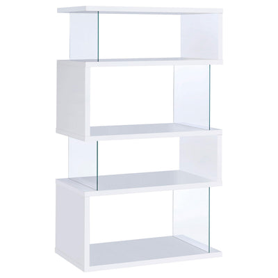  Coaster Furniture Emelle 800300 63-inch 4-shelf Glass Panel Bookshelf - White IMAGE 1