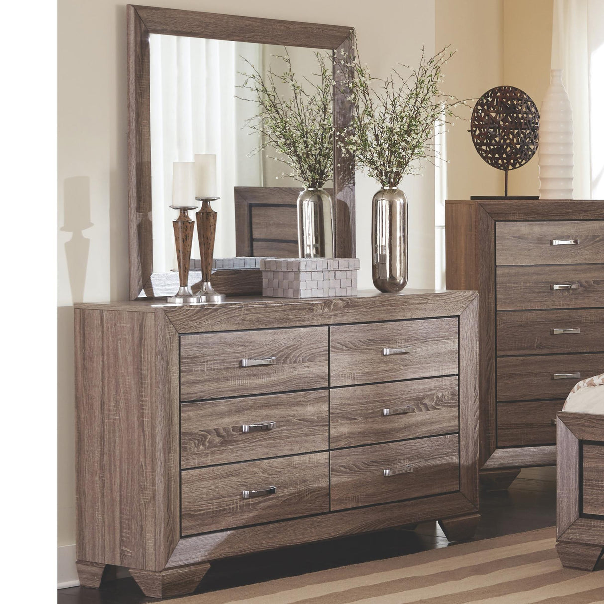  Coaster Furniture Kauffman 204194 Dresser Mirror - Washed Taupe IMAGE 2