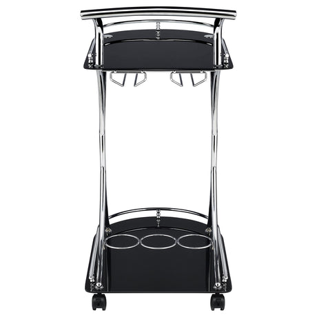  Coaster Furniture Elfman 910001 2-tier Glass Shelf Metal Bar Cart - Black and Chrome IMAGE 6