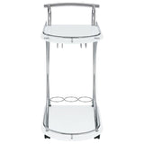  Coaster Furniture Elfman 910002 2-tier Glass Shelf Metal Bar Cart - White and Chrome IMAGE 2