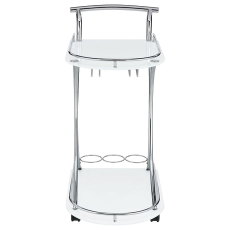  Coaster Furniture Elfman 910002 2-tier Glass Shelf Metal Bar Cart - White and Chrome IMAGE 2