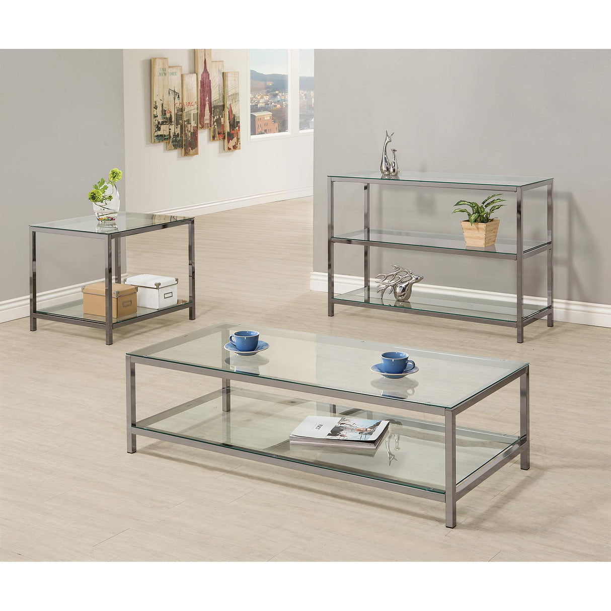  Coaster Furniture Trini 720227 1-shelf Glass Top Side End Table - Black Nickel IMAGE 3