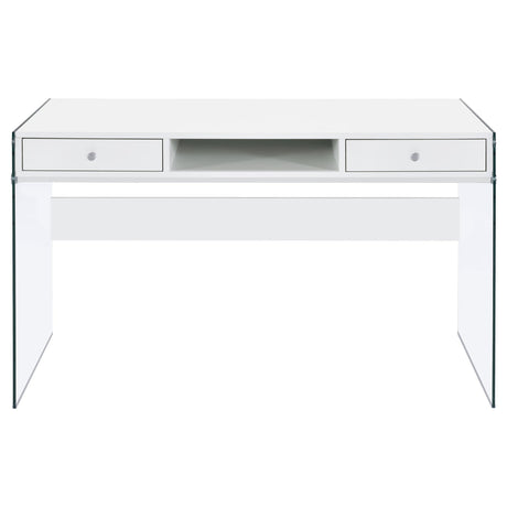  Coaster Furniture Dobrev 800829 48-inch 2-Drawer Writing Desk - White High Gloss IMAGE 3