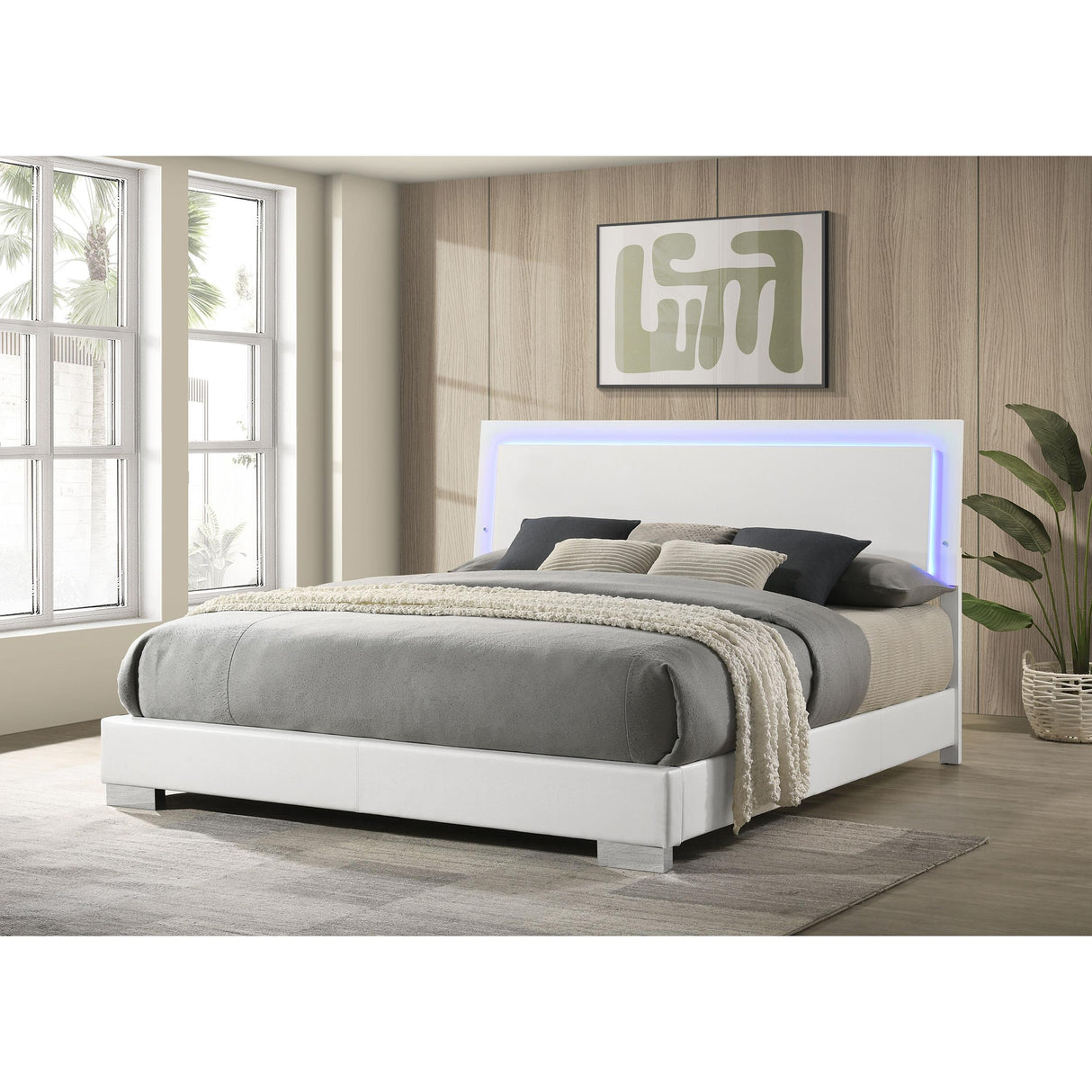  Coaster Furniture Felicity 203500KE Wood Eastern King LED Panel Bed - White High Gloss IMAGE 6