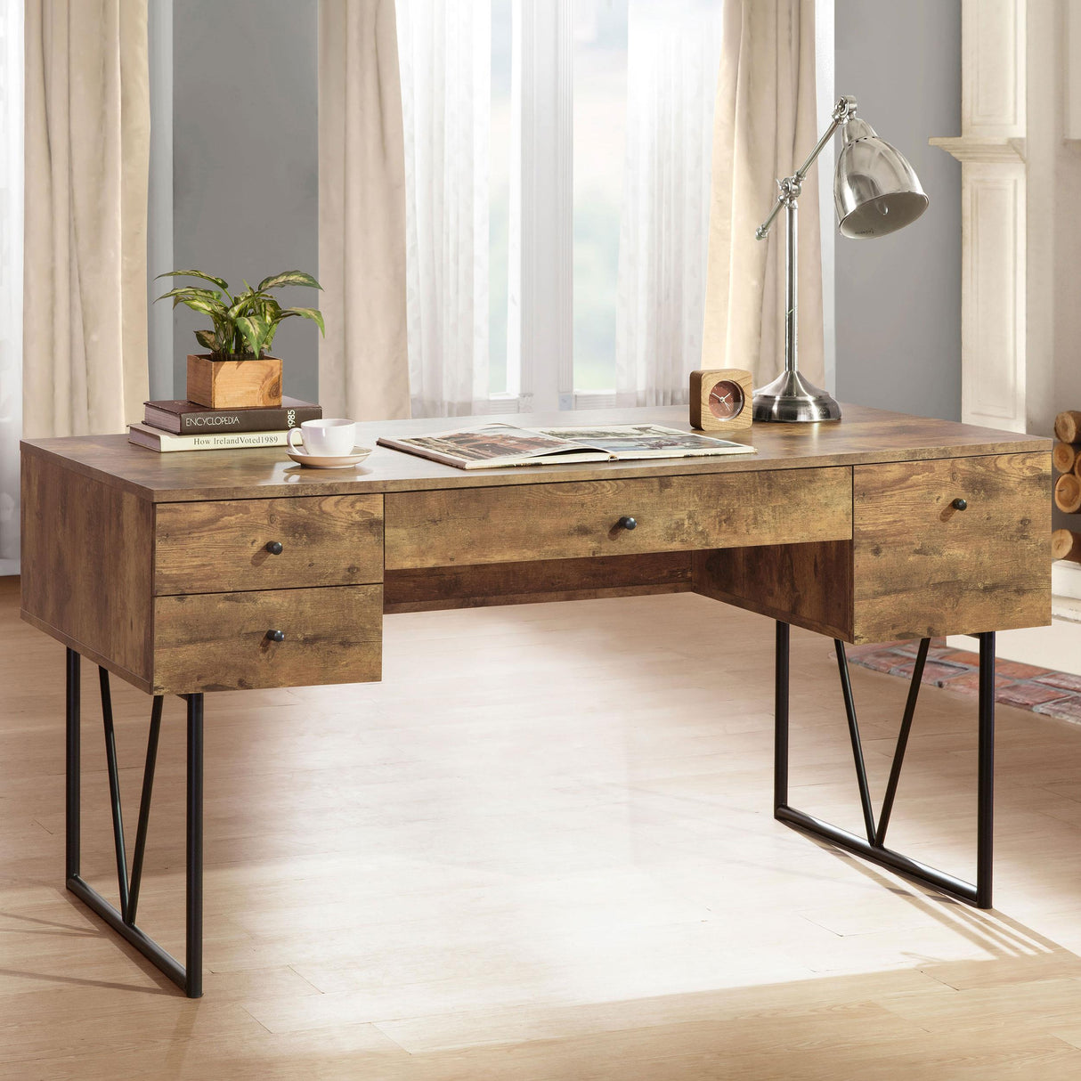  Coaster Furniture Analiese 800999 63-inch 4-Drawer Writing Desk - Rustic Nutmeg IMAGE 10