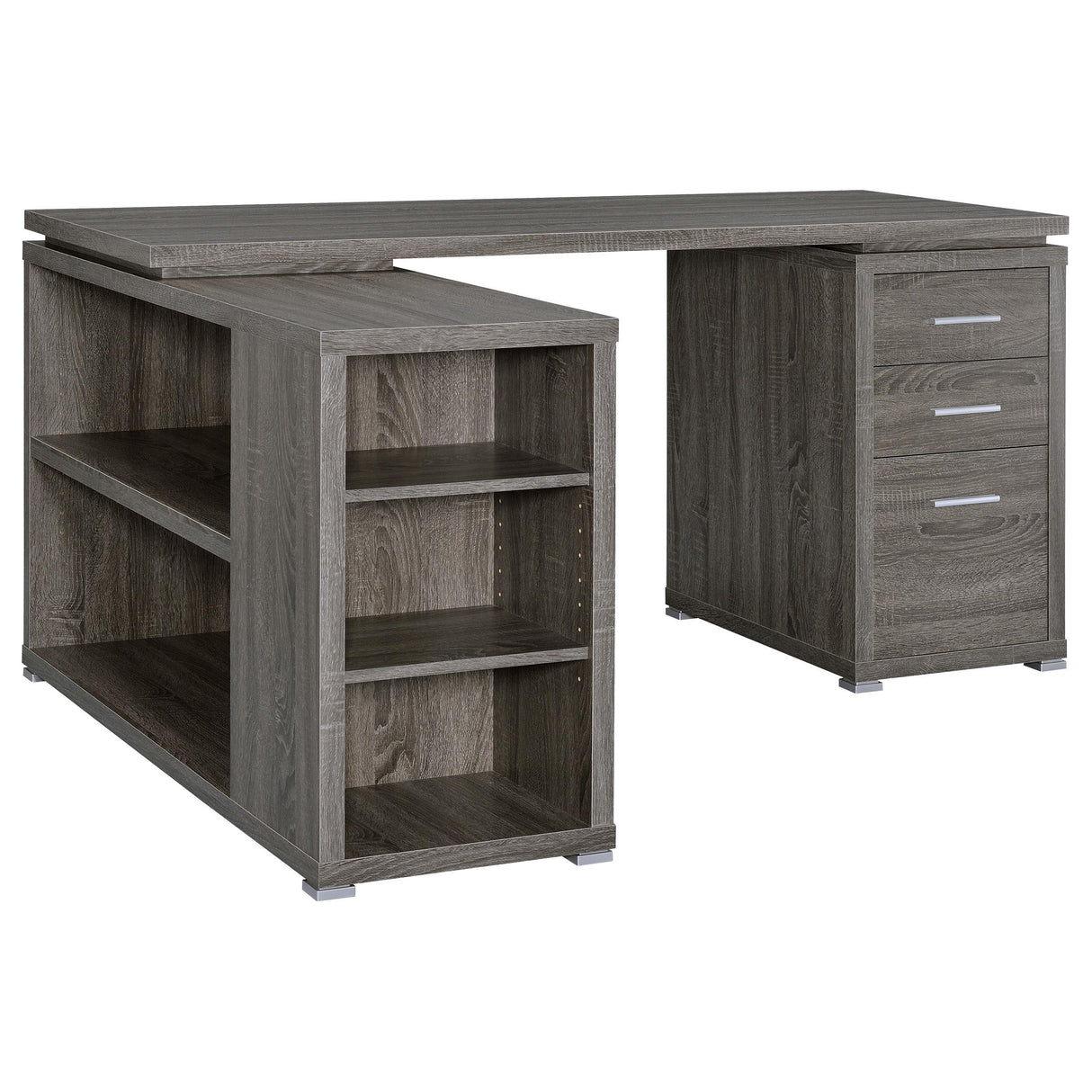  Coaster Furniture Yvette 800518 60-inch 3-Drawer L-Shape Computer Desk - Weathered Grey IMAGE 3
