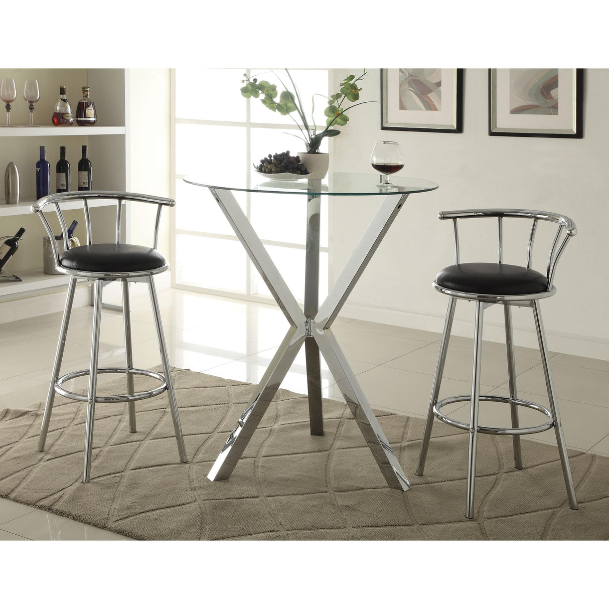  Coaster Furniture Denali 100186 Round 35-inch Glass Top Bistro Bar Table - Chrome IMAGE 3