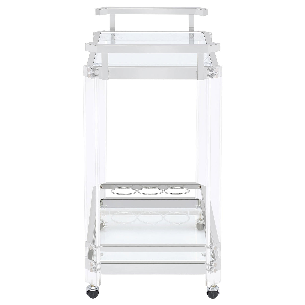  Coaster Furniture Jefferson 902589 2-tier Glass Shelf Acrylic Bar Cart - Chrome IMAGE 2