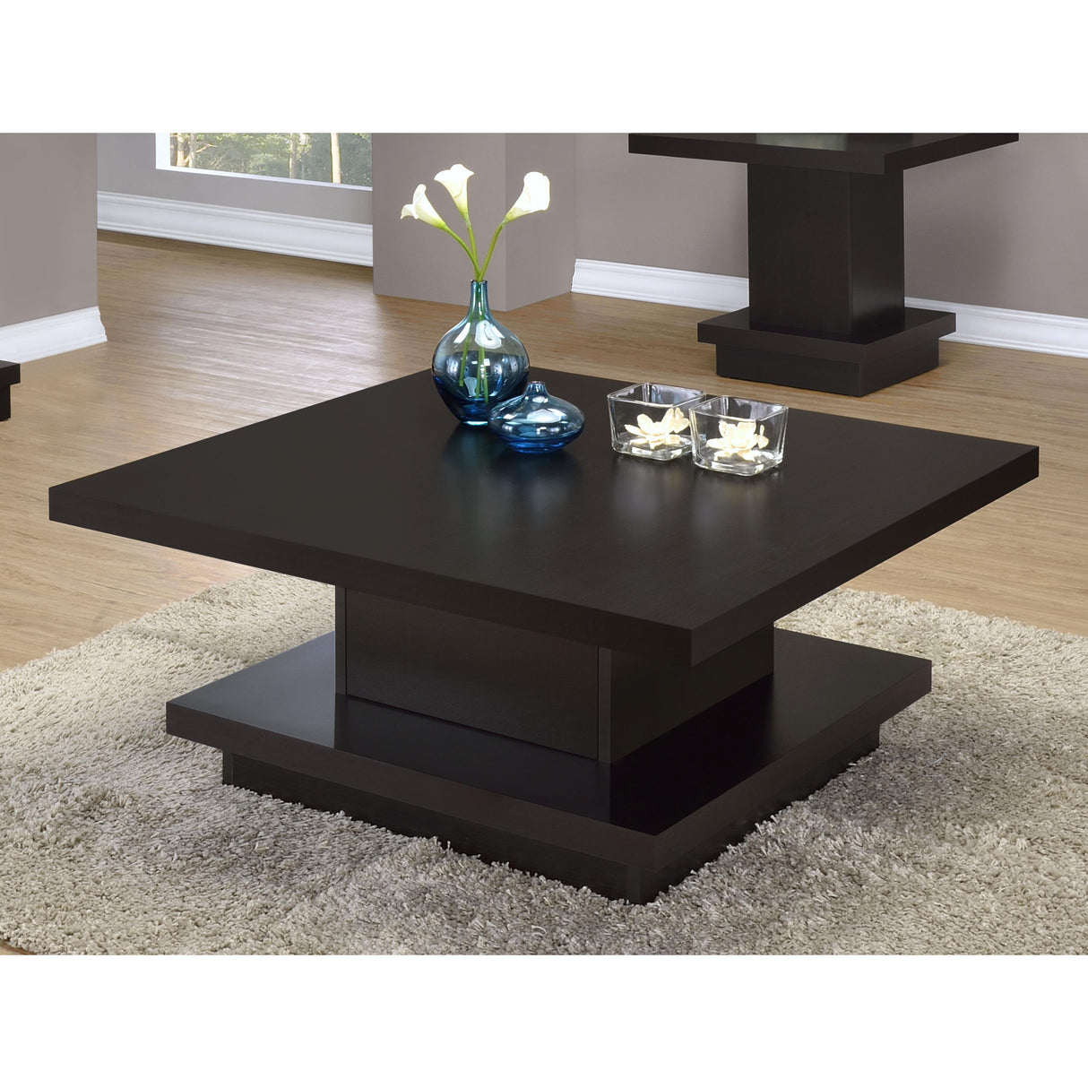  Coaster Furniture Reston 705168 Square Engineered Wood Coffee Table - Cappuccino IMAGE 4