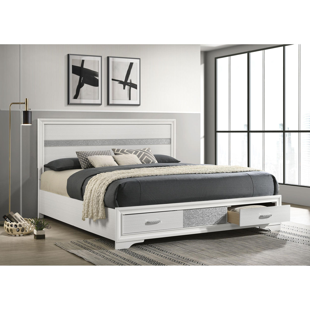  Coaster Furniture Miranda 205111KW 51-inch Wood California King Storage Panel Bed - White IMAGE 6