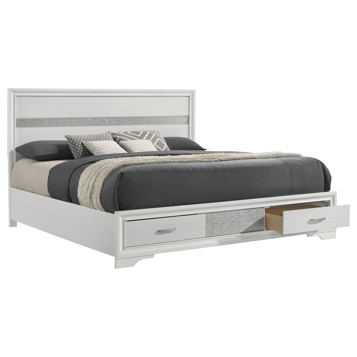  Coaster Furniture Miranda 205111KE 51-inch Wood Eastern King Storage Panel Bed - White IMAGE 2