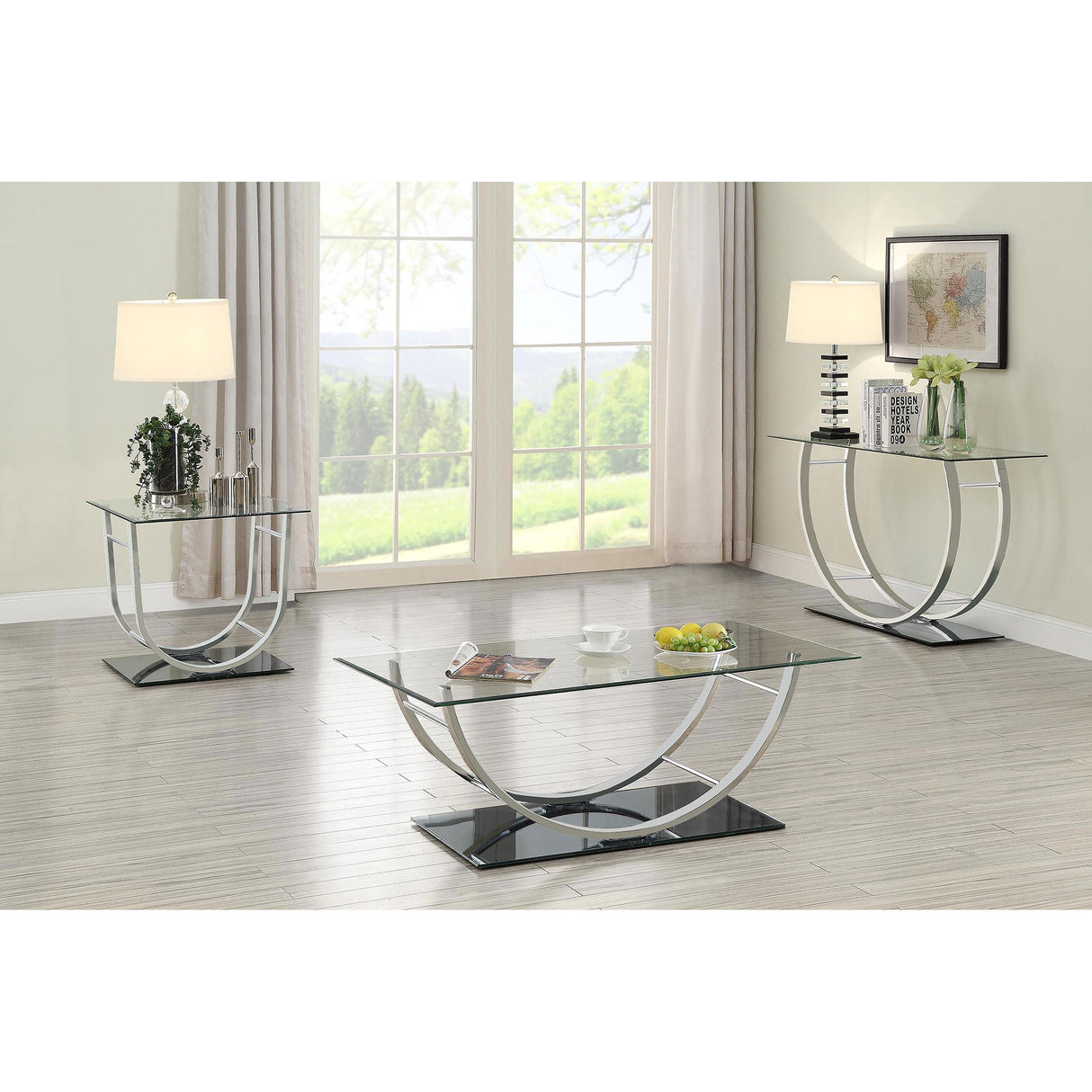  Coaster Furniture Danville 704988 Rectangular U-Shaped Glass Top Coffee Table - Chrome IMAGE 6