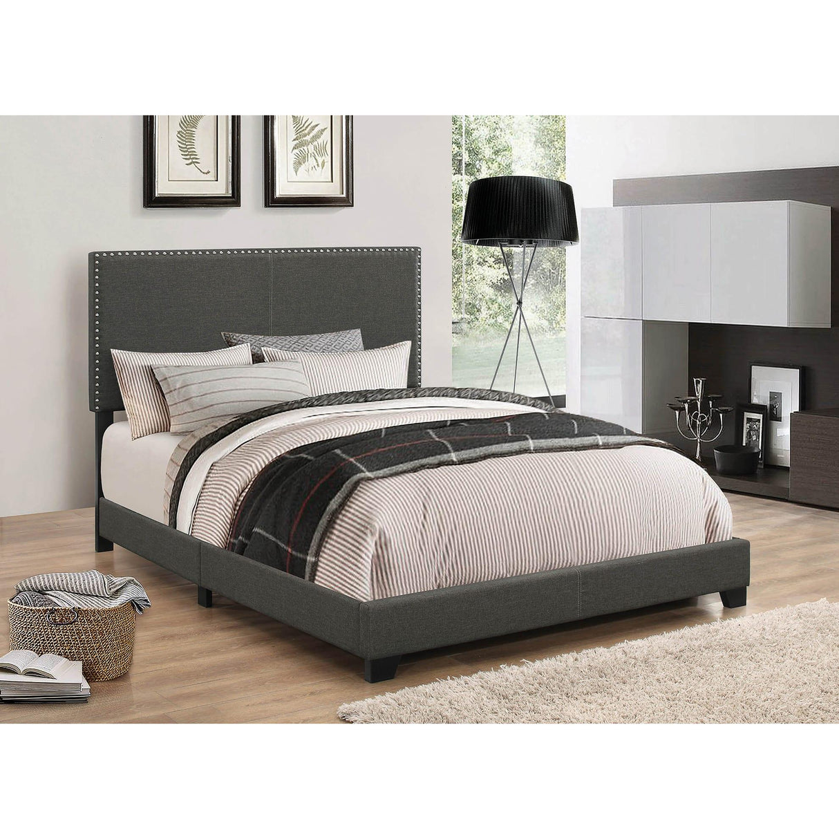  Coaster Furniture Boyd 350061KW Upholstered California King Panel Bed - Charcoal IMAGE 1