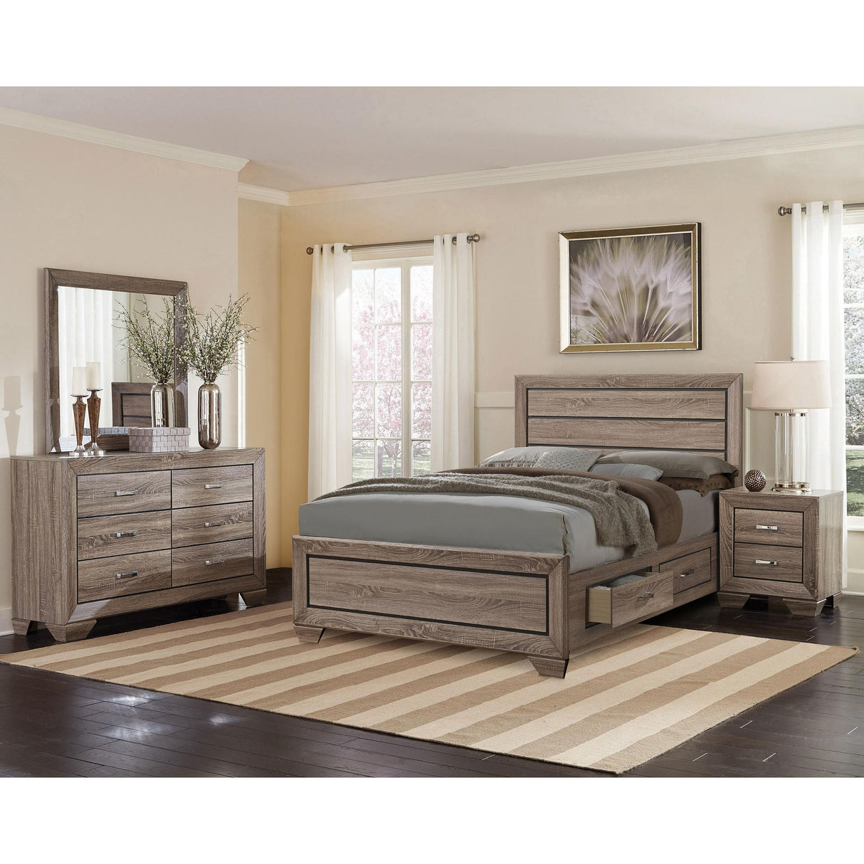  Coaster Furniture Kauffman 204190KE Wood Eastern King Storage Panel Bed - Washed Taupe IMAGE 11